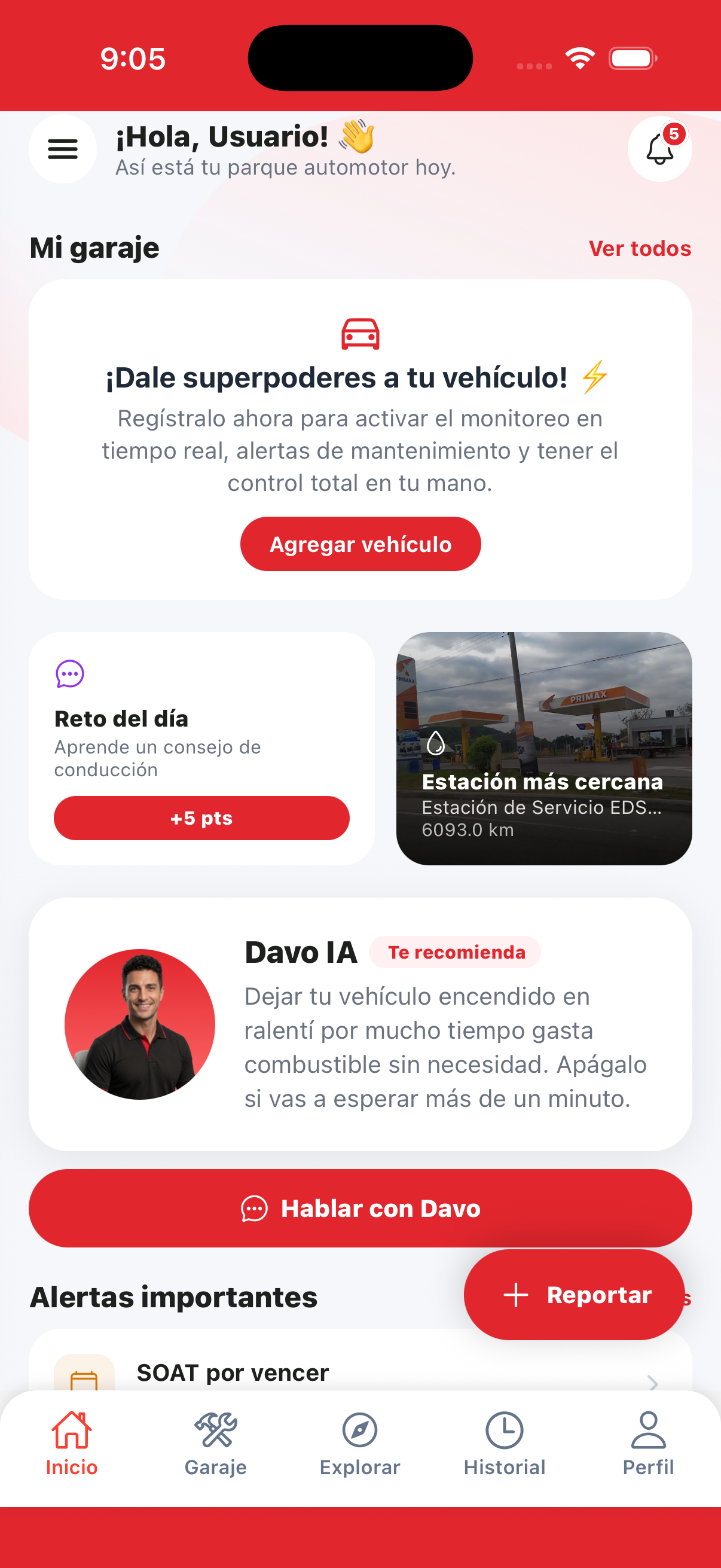 Interfaz de Parmotor App